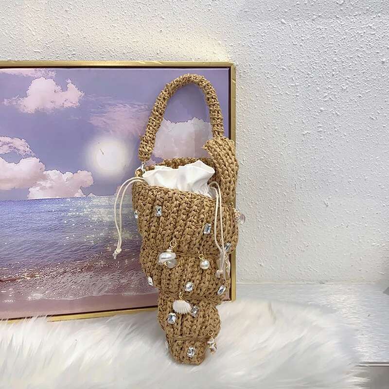 NEW Dia Shell Shaped Straw Women Shoulder Bags Paper Woven Crossbody Funnuy Cute Summer Beach Bag Small Female Purses
