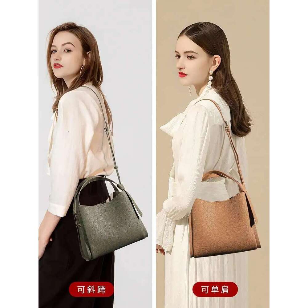 Genuine Leather Ladies Versatile Fashion Large Capacity Handbag New Cowhide High-Grade Vegetable Basket Crossbody Bucket Bag