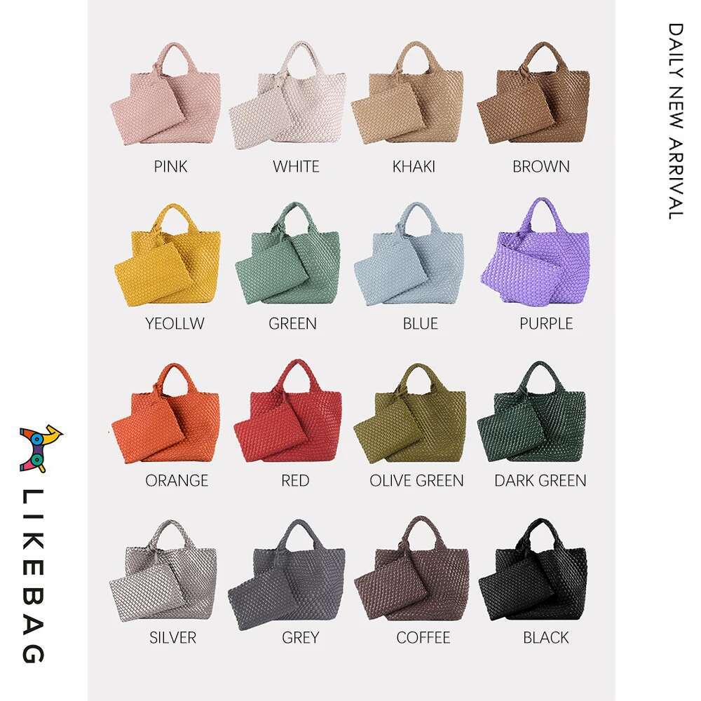 LIKEBAG Fashion Ladies Handmade PU Woven Simple Large Capacity Handbag Tote Letter Gift With Small Bag