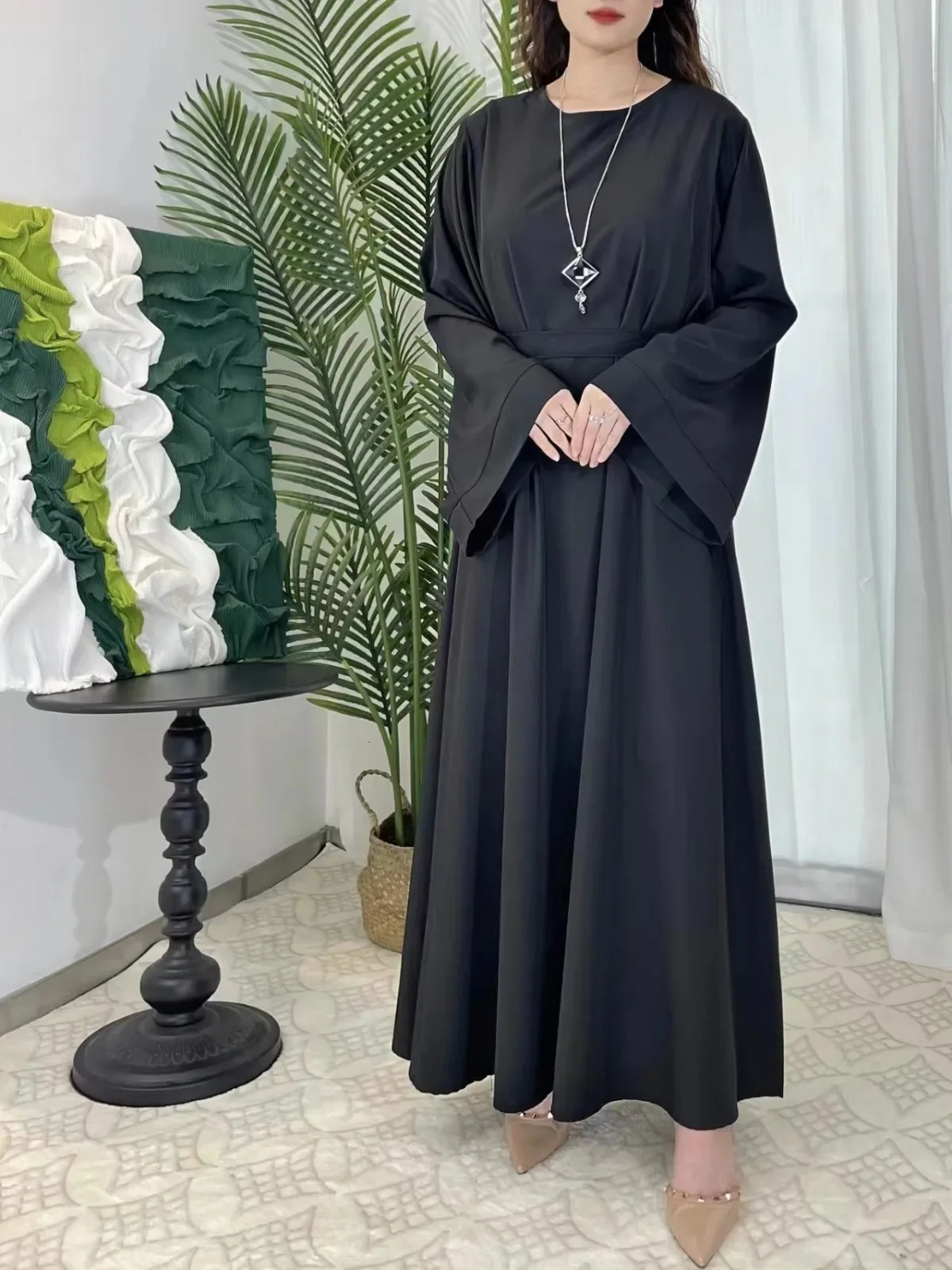 Muslim Abayas Womens Kaftans Prayer Dress with Belt Full Sleeve Islamic Clothing Dubai Robe Ramadan Jilbab 250409