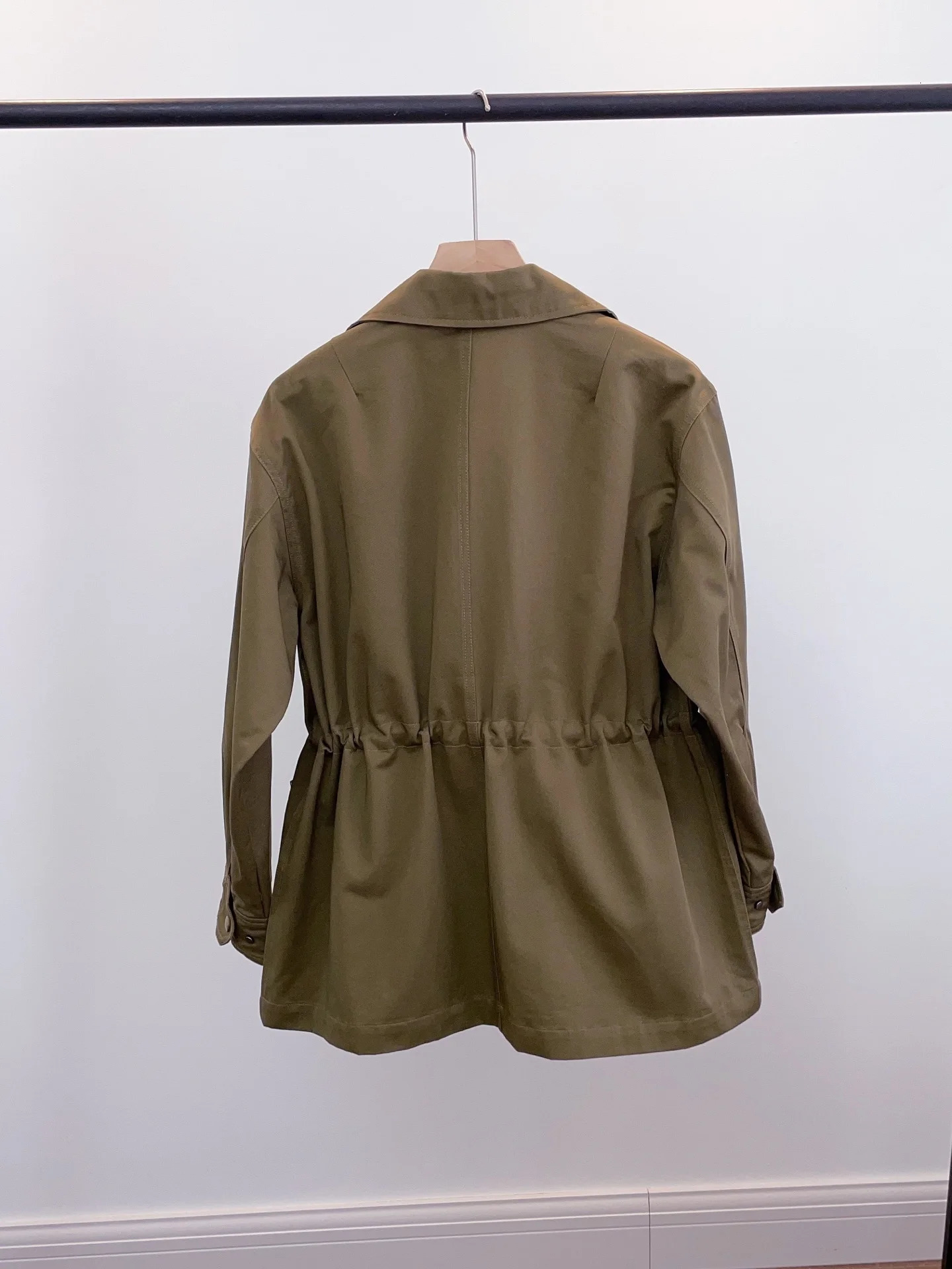 British style womens solid polo collar long sleeved streetwear trench coat drawbar waist large pocket hunting Coats 250409