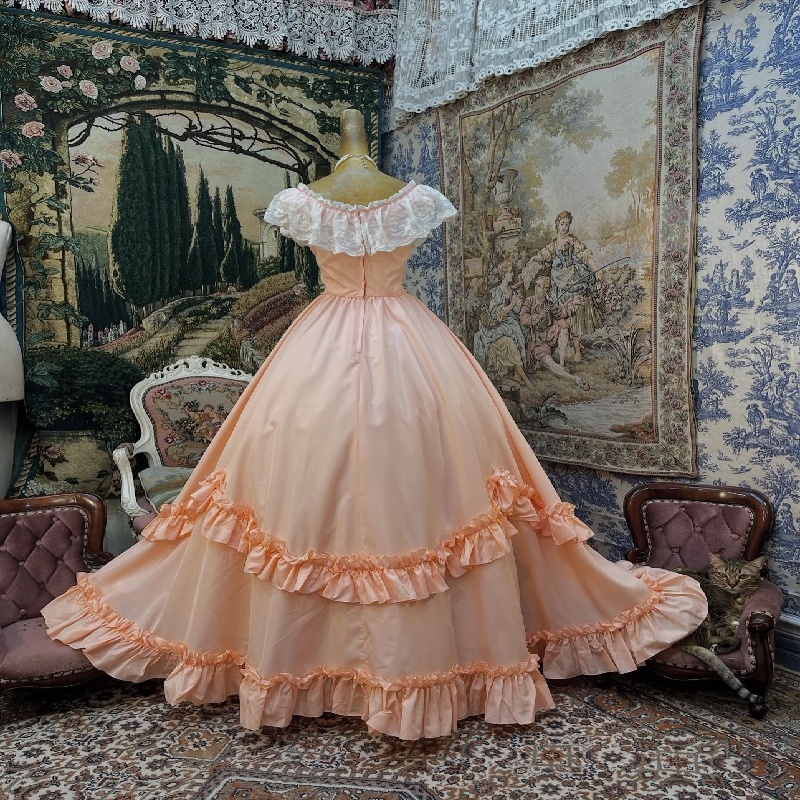 Civil War Peach Medieval Prom Dress With Ruched Lace South Belle 18 Century 1790s Evening Dress Victorian Formal Party Special Occasion Vestio De Fies