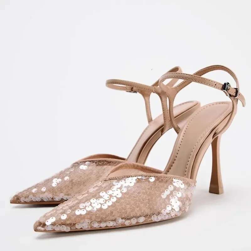 Sequins Women Pumps for Bridal Wedding Elegant Ankle Strap Sexy super High Heel Shoes Female Designer Sgback Footwear