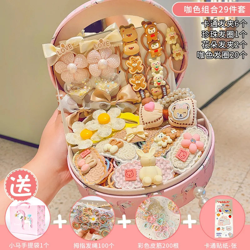 Cute girl gift box childrens hair clip rich style hair accessories baby birthdays childrens holiday gifts high-end jewelry set 250409