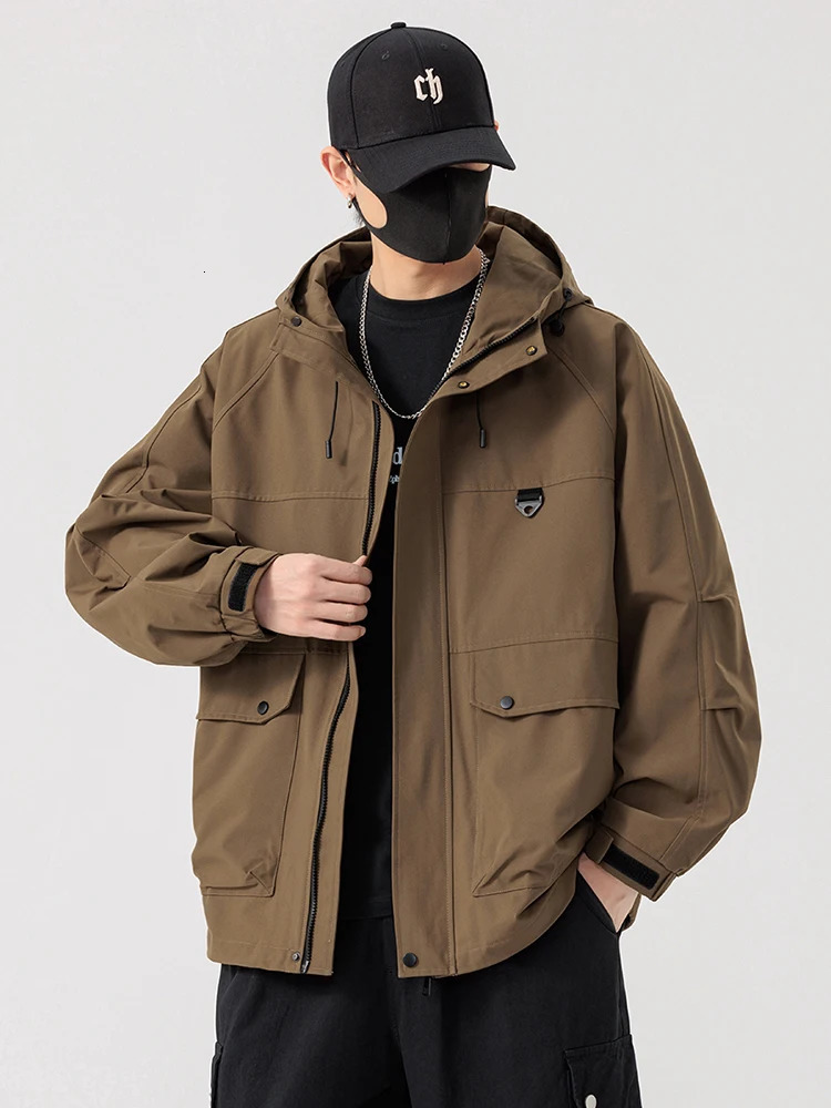Spring mens hooded windproof jacket 8XL 7XL 6XL Plus size Korean fashion loose casual 250409