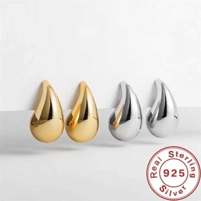 925 Sterling Silver 18K Gold Plated Chunky Dome Water Drop Earring for Women Vintage Glossy Thick Teardrop Hoop Earrings Jewelry Z250408