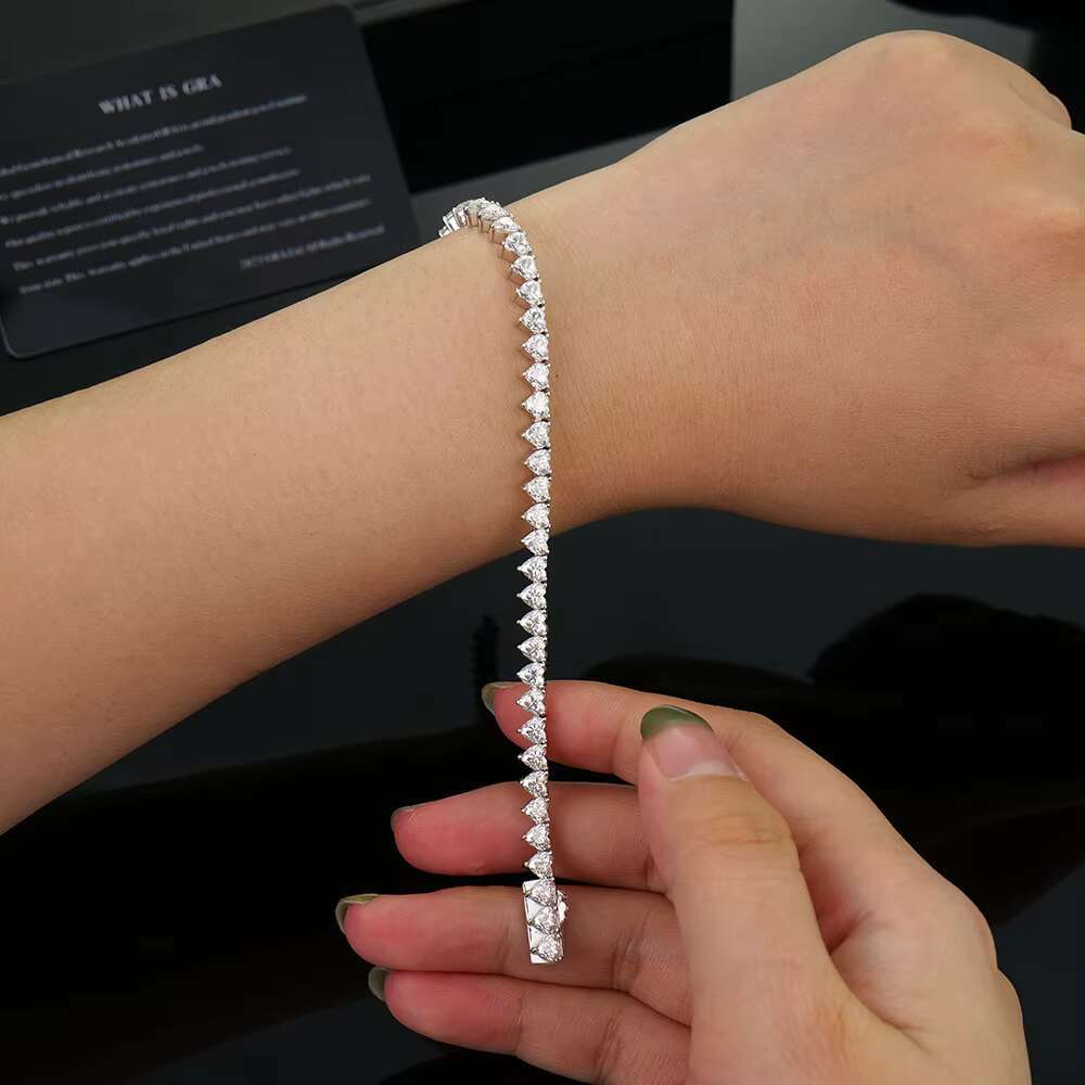Xingyue High Quality Ladies Jewelry Wholesale S925 Silver 4mm Heart Moissanite Mossanite Lab Grown Diamond Tennis Chain Bracelet