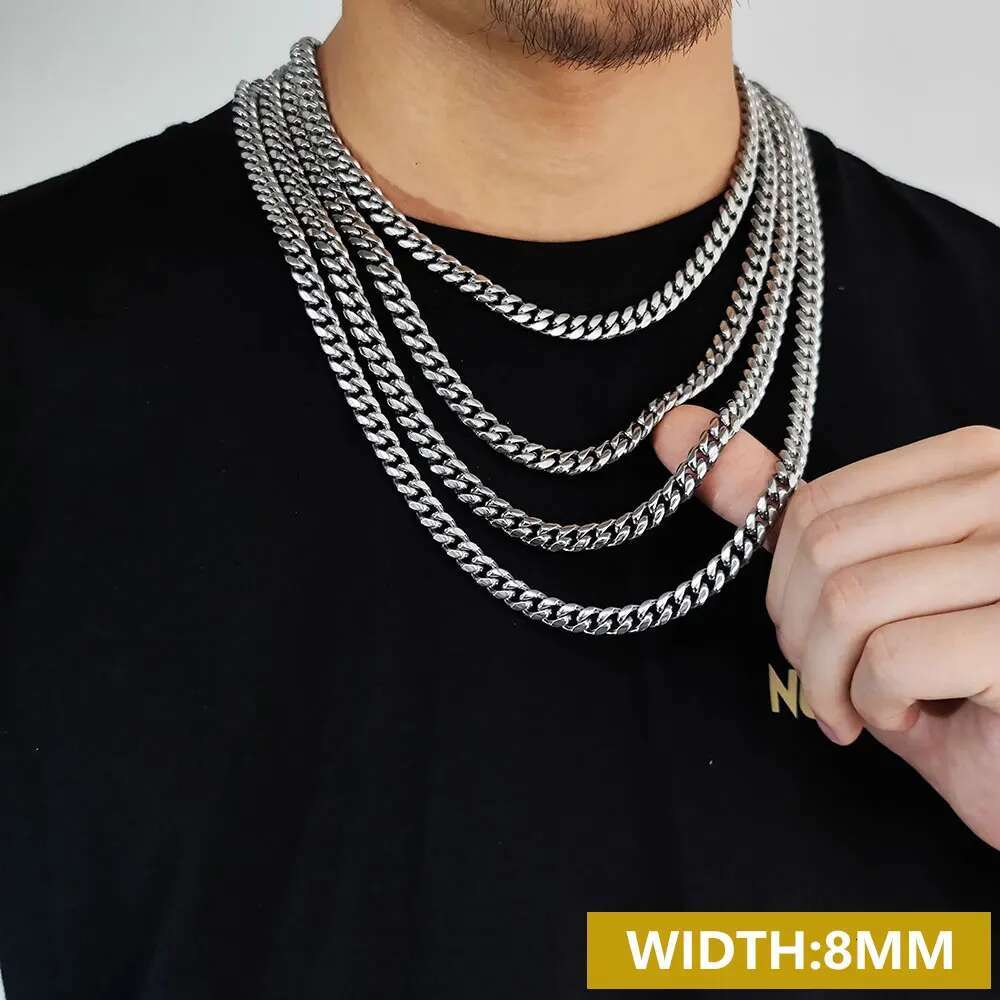 Drop Shipping Hip Hop Three Times Plated Stainless Steel Jewelry Bling Iced Miami Cuban Link Chain Necklace For Men
