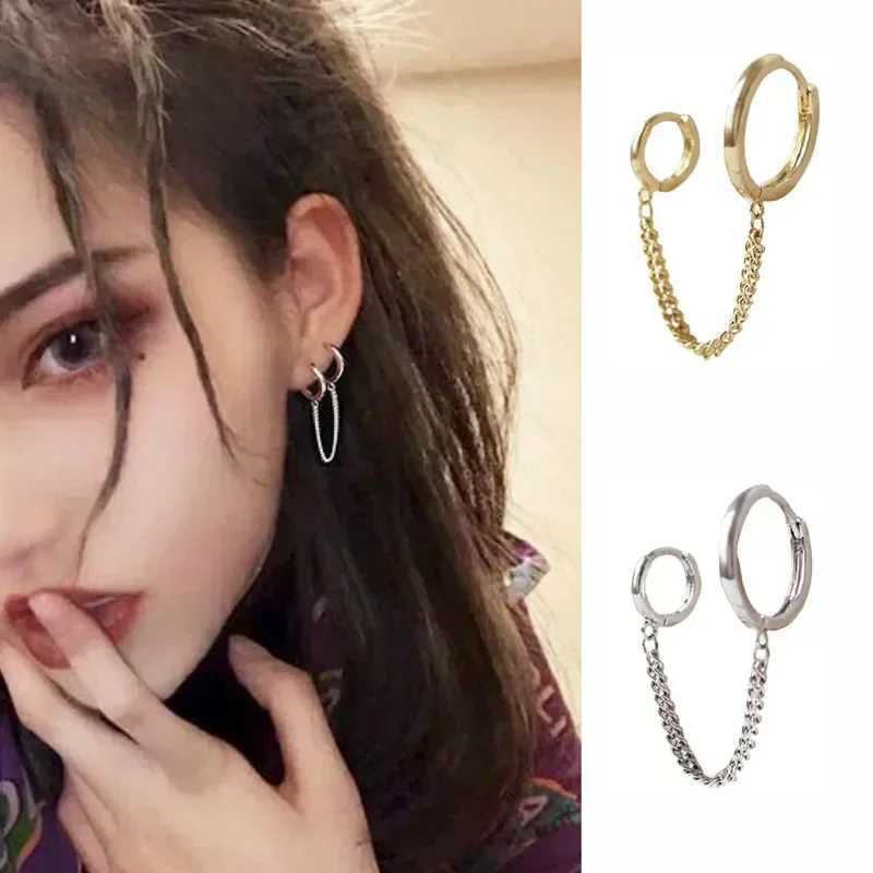 Punk Cool Two Hole Piercing Earrings Gold Silver Color Long Tassel Chain Drop Earrings for Women Fashion Jewelry Gifts Korean Z250408