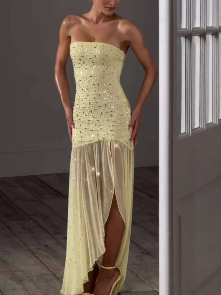 Fashion Women's Sexy Hot Girl Rhinestone Ruffle Elegant Party Gown Long Night club dress for SEXY DRESSES FOR WOMEN