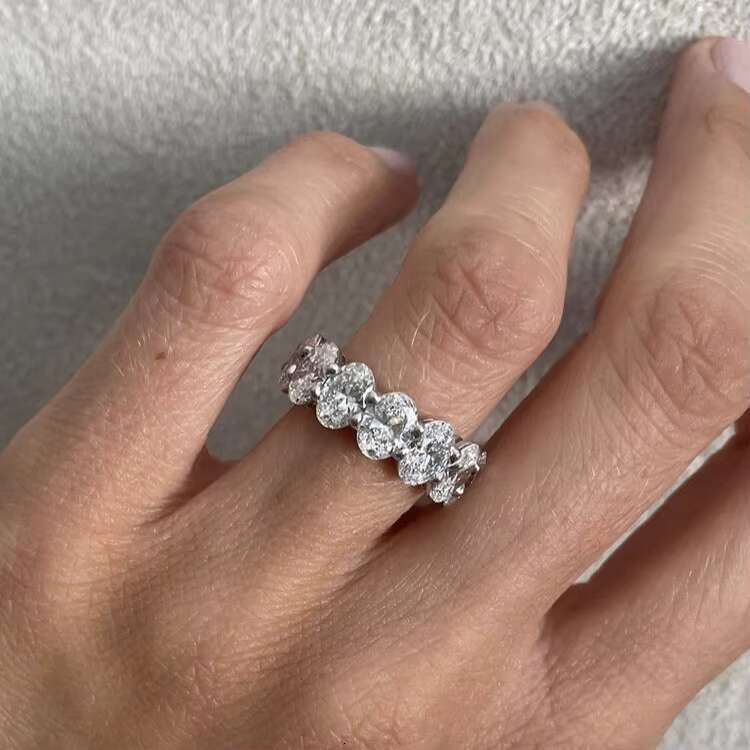 New Fashion 14K 18K Gold Oval Moissanite Stones Setting Full Eternity Band Wedding Ring Jewelry