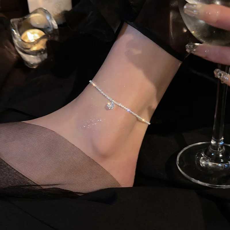 925 Sterling Silver Anklet Dazzling Chain Clear CZ Geometric Elegant For Woman Girl Fashion Jewelry Gift Dropship Wholesale Z250408