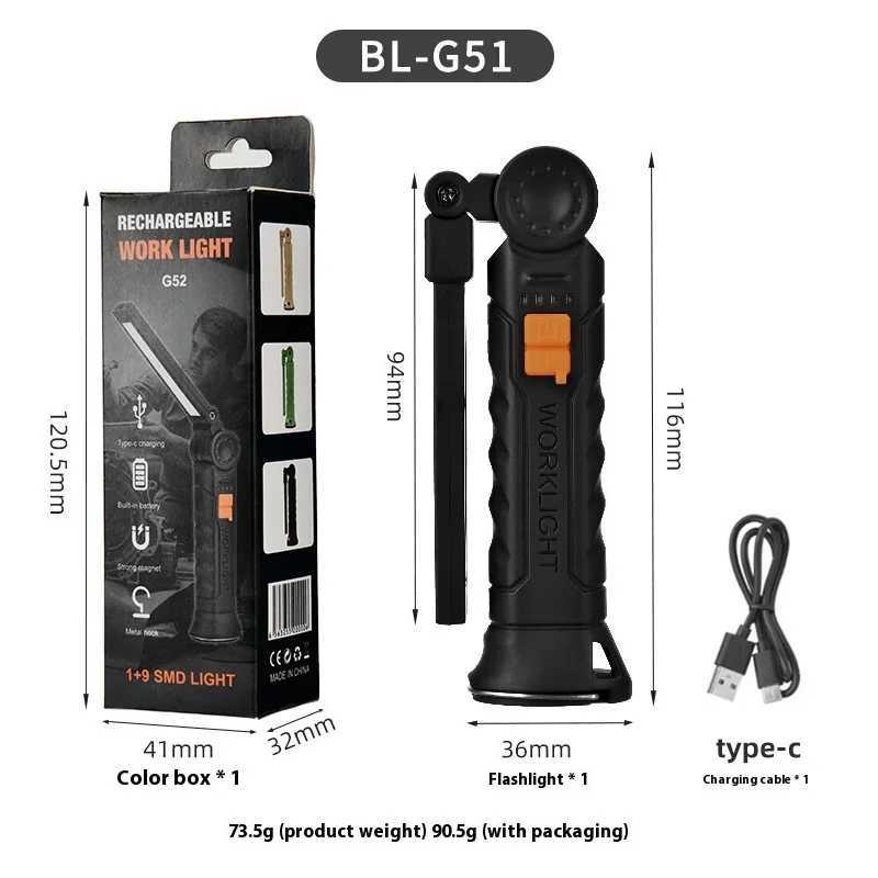 450LM COB LED work light flash USB-C 800mA work light magnetic 360 garage maintenance inspection light 4Mode pocket floodlight Y250409