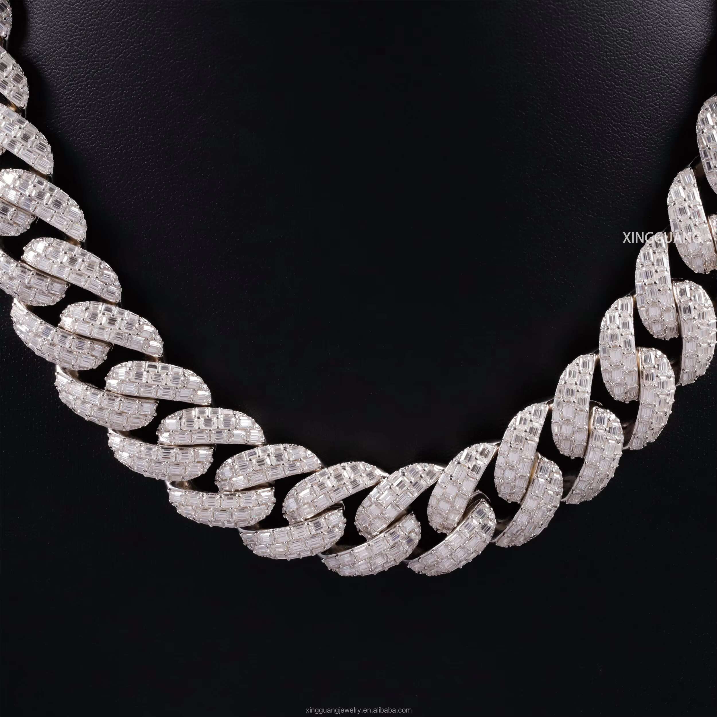Custom Baguette Moissanite Clasp Full Iced Out Cuban Link Chains 22MM 3 Rows 925 Silver Pass Diamond Test VVS Moissanite Chains