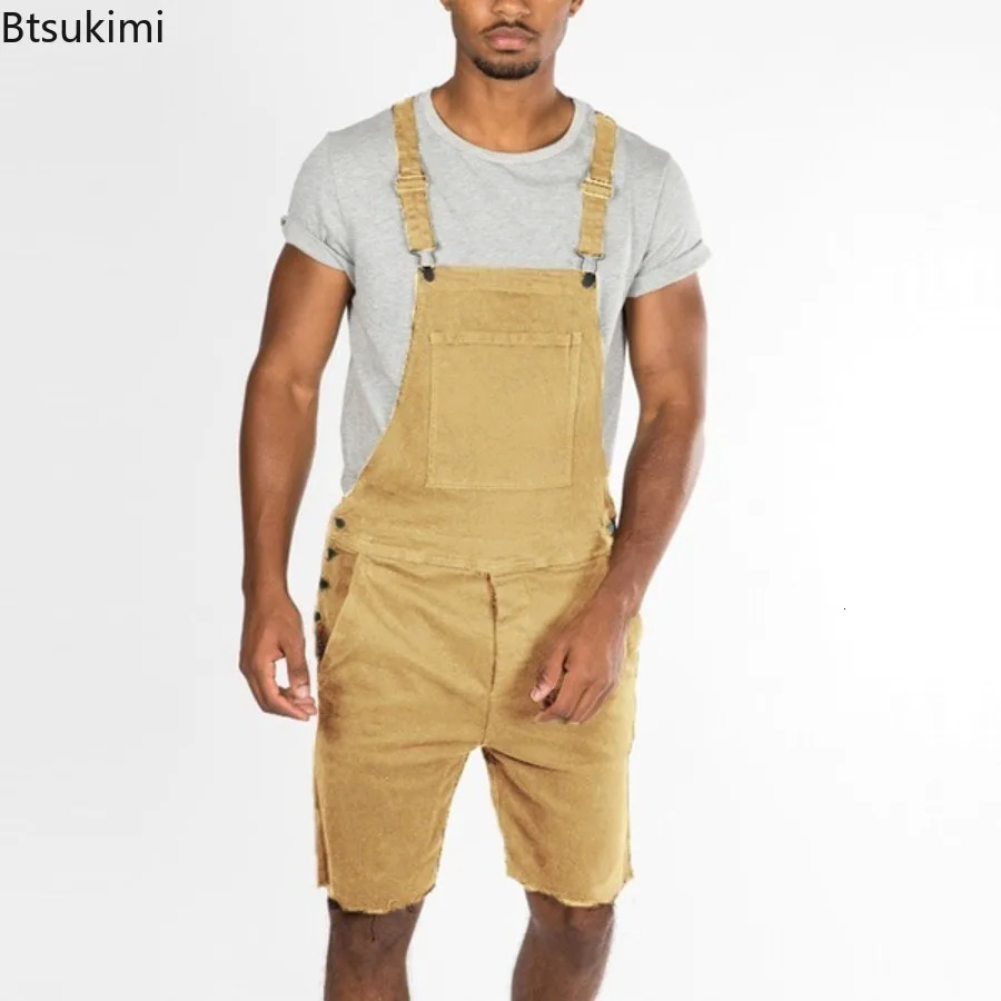 retro casual camisole mens fashion jacket cargo pants solid ultrathin shoulder strap onepiece denim shorts jumpsuit 250409