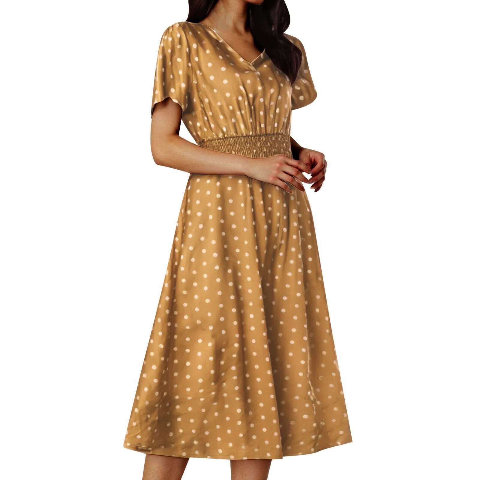 Dongdumaoyi Vintage Polka Dot Print Midi Dress For Women Sexy V Neck Rockabilly Party Summer Elegant Lady A Line Dresses