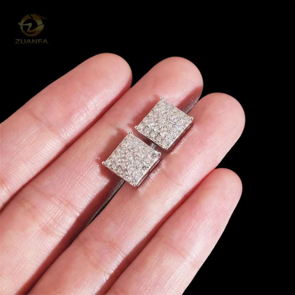 Iced Out Fashion Square Stud Moissanite Diamond Hip Hop 925 Sterling Silver Jewellery Earrings