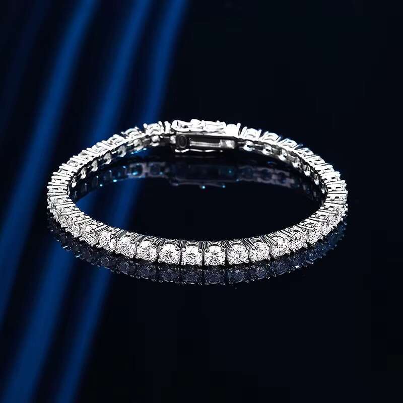 Fine 4mm Moissanite Bracelet for Men and Women Couples S925 Sterling Silver Moissanite Tennis Bracelet