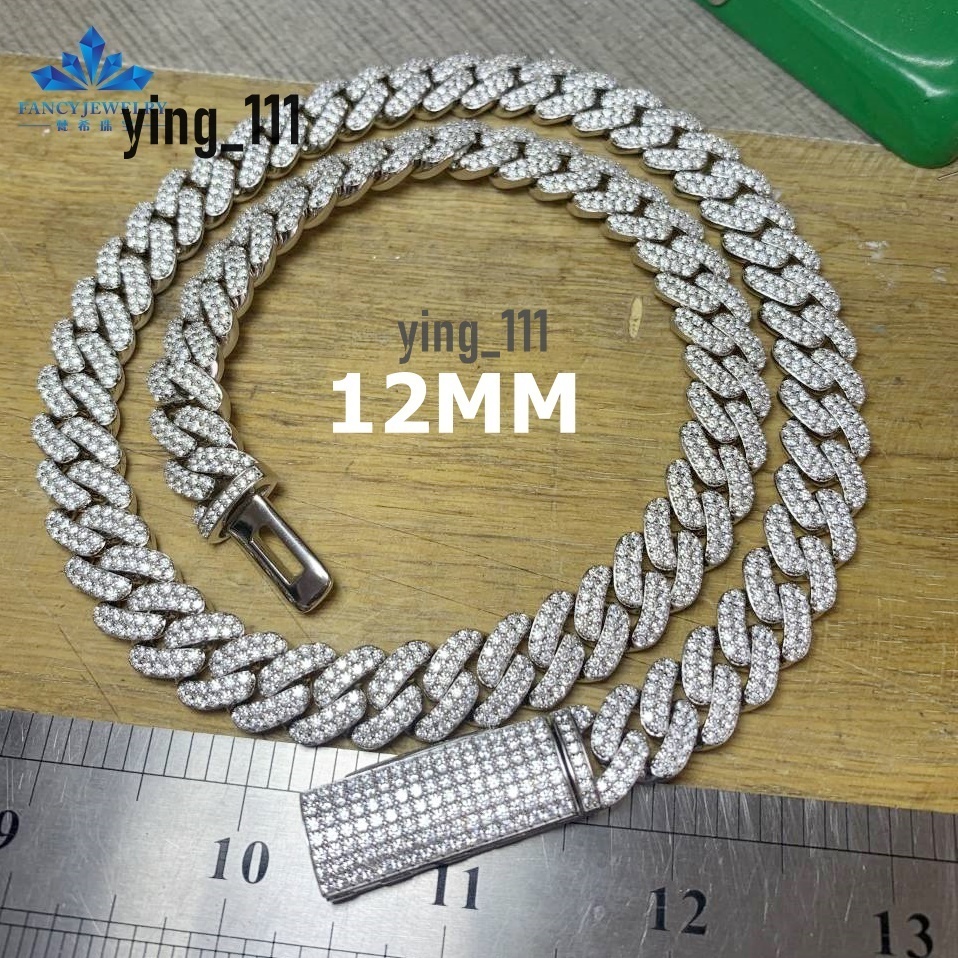 12mm Pass Diamond Tester 925 Sterling Silver Full VVS Moissanite Iced Out Cuban Chain Link Necklace Men Women Neck Jewlery
