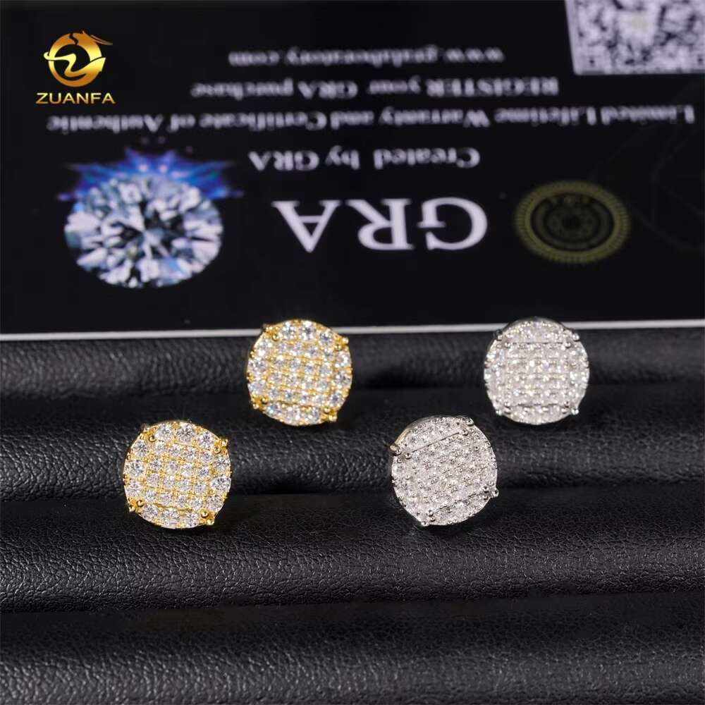 Wholesale Price High Quality Bling Iced Out Hip Hop 925 Sterling Silver Mens Round Moissanite Diamond Earrings