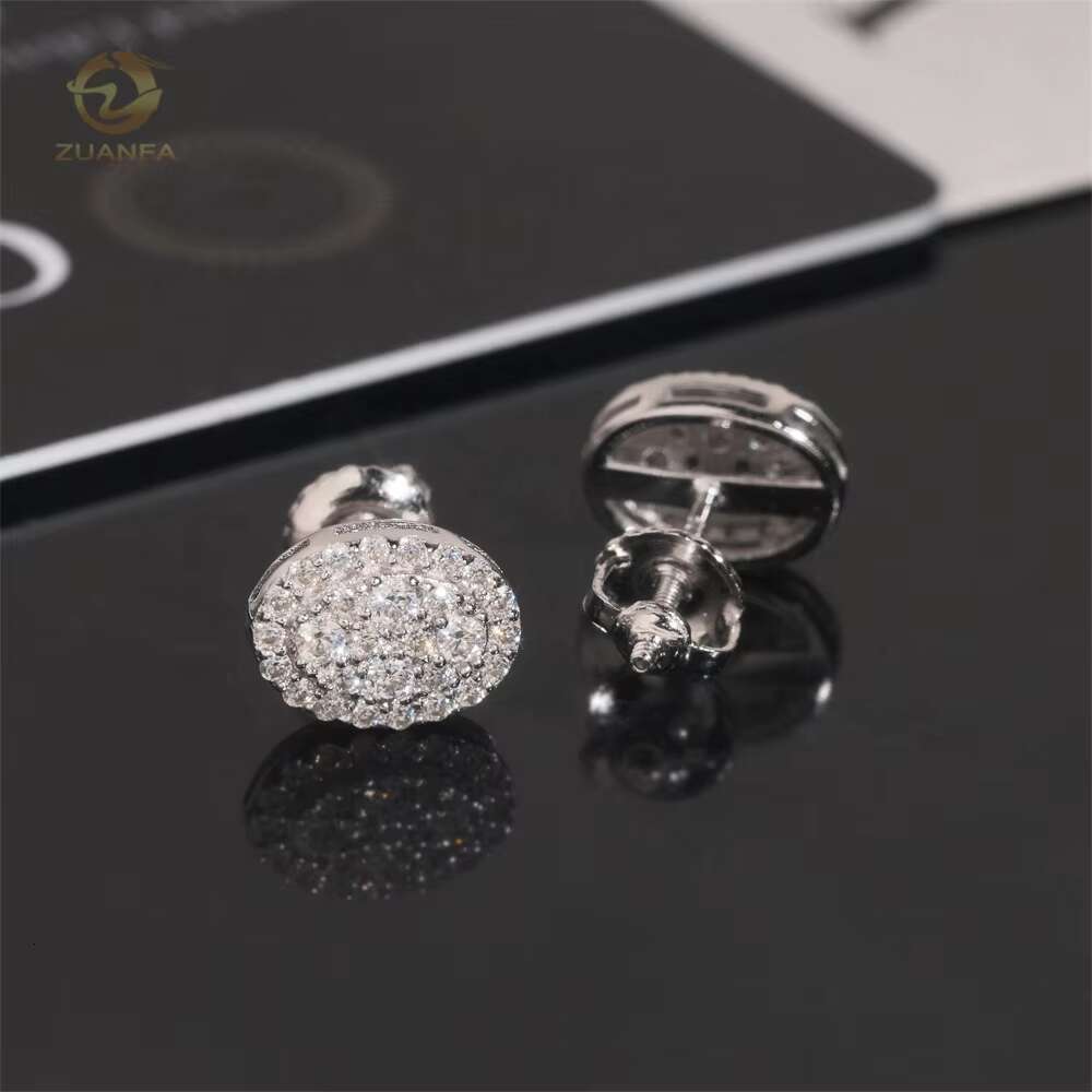 Iced Out Jewelry Oval Shape Certified VVS Moissanite Diamond Stud Hip Hop Mens Earrings