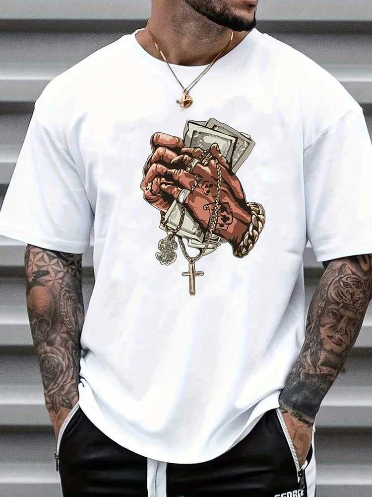 Summer rap hip-hop T-shirt mens T-shirt city street fashion short sleeved top daily casual T-shirt bank printed mens T-shirtXJ250409