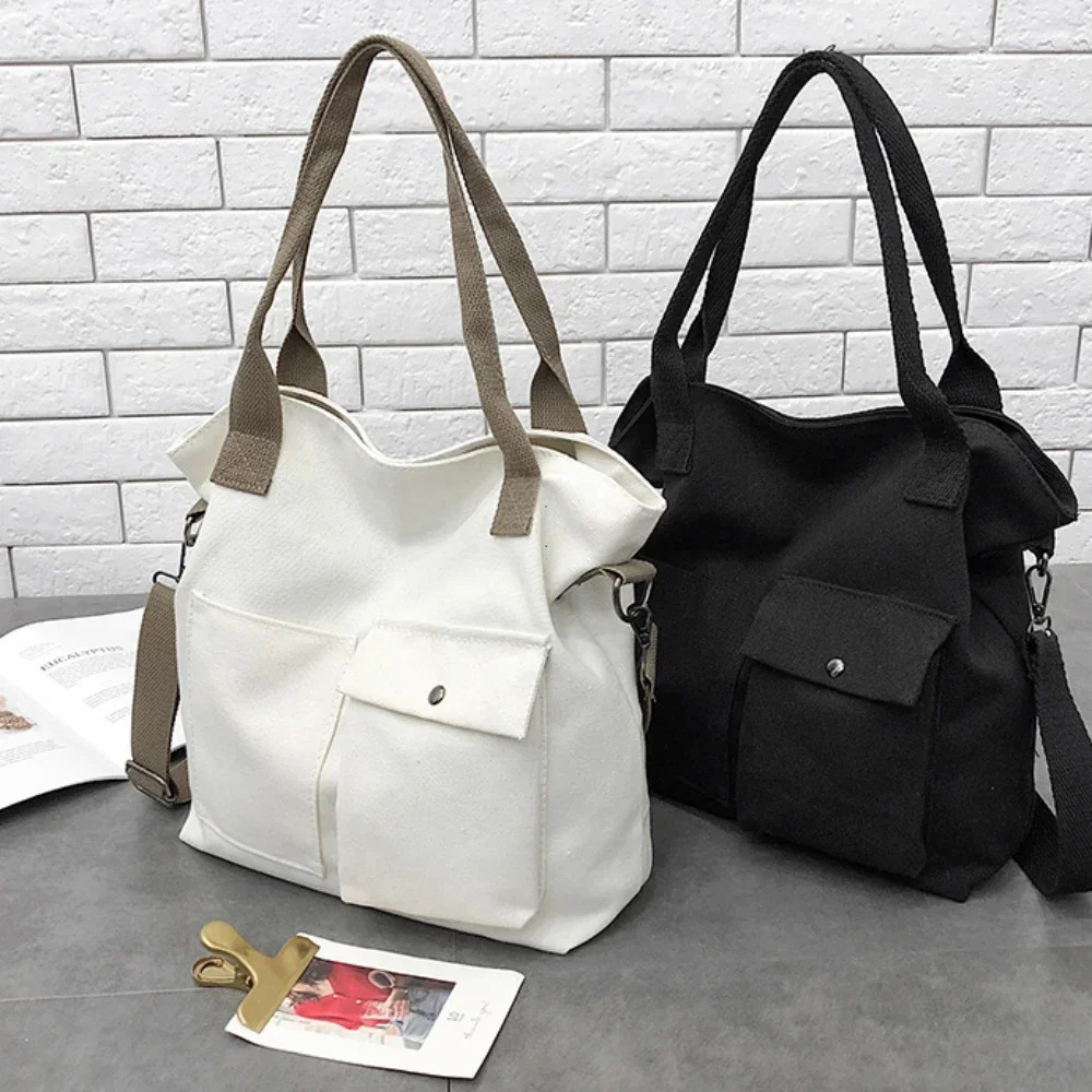 Fashion canvas bag student handbag shoulder large capacity solid color shopping casual womens cross shaped 250408