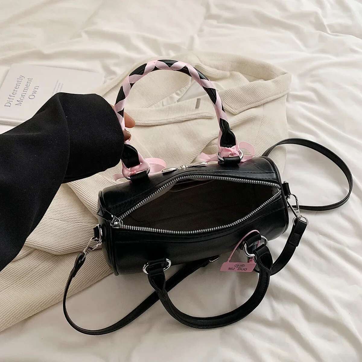 Small Ribbon Design Cute PU Leather Shoulder Handbags Designer Women 2024 Fashion Bow Y2k Crossbody Bag