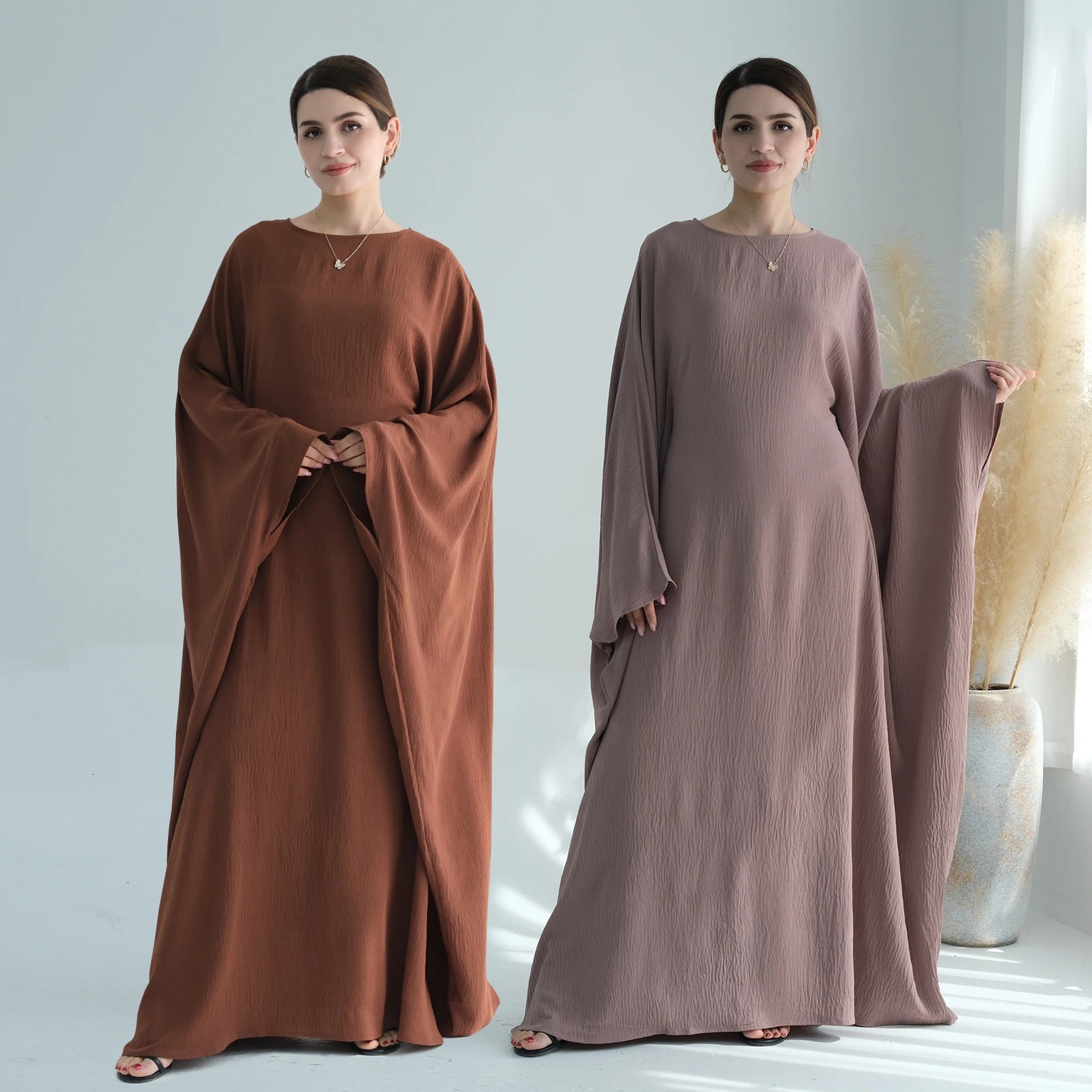 plus size Abaya batwing sleeves Dubai breathable polyester thin traditional Muslim clothing 250409