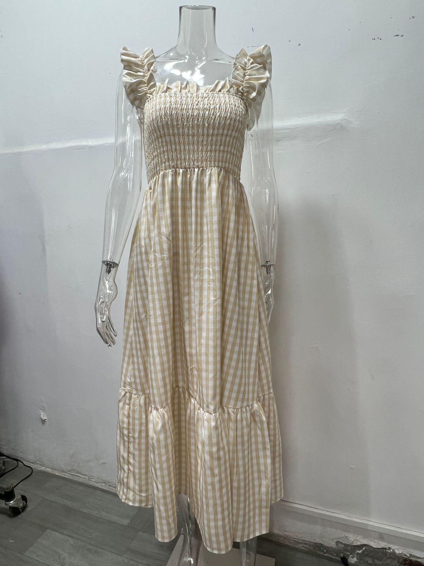 X451Stylish Women's Multi-Color Plaid Suspender Swing Dress with Elastic Waist for Summer Wear