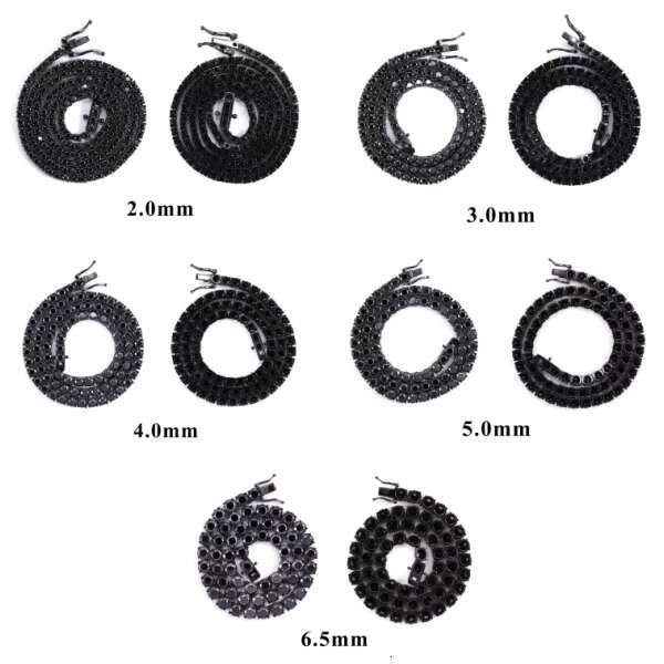 Instock 2mm 3mm 4mm 5mm 6.5mm Black Moissanite Diamond Tennis Necklace VVS 925 Silver Hip Hop Iced Out Tennis Chain