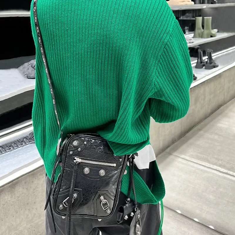 Le Cagole Cropped Studded Camera Three-In-One Waxed Crossbody Small Square Bag Motorcycle Equipment Accessori