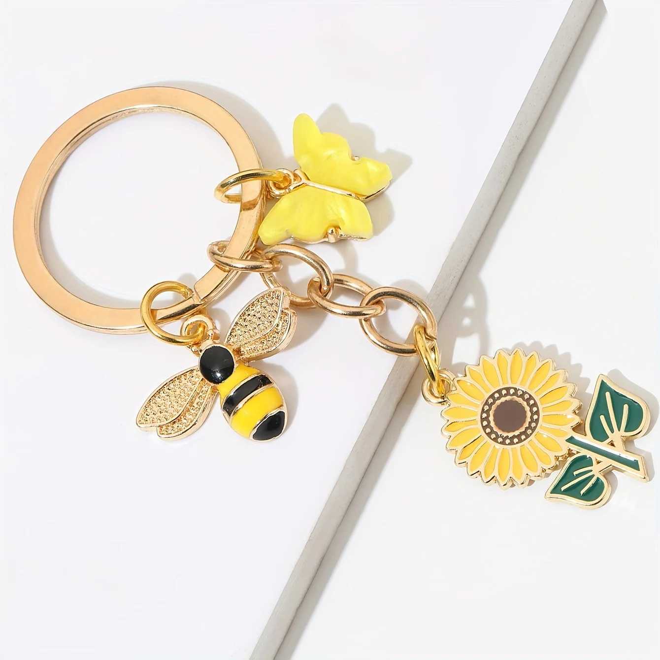 Cute enamel butterfly bee and sunflower keychainXJ250409