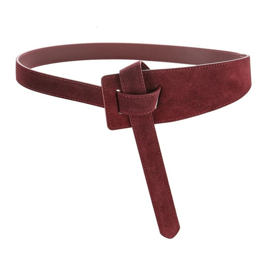 Womens Belt Suede Cowhide Leather Tie Knot Adjustable Waist Belt Without Buckle for Dresses Jeans Coats 250409