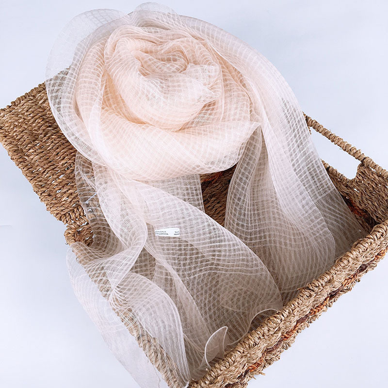 K345 Spring and summer new silk wool scarf women's scarf hollow grid plant dyeing grass dyeing white embryo
