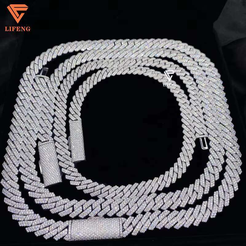 Miami 12mm Moissanite Cuban Link Chain 925 Sterling Silver Pass Diamond Tester Mossanite Chain Bracelet Necklace Hip Hop Jewelry
