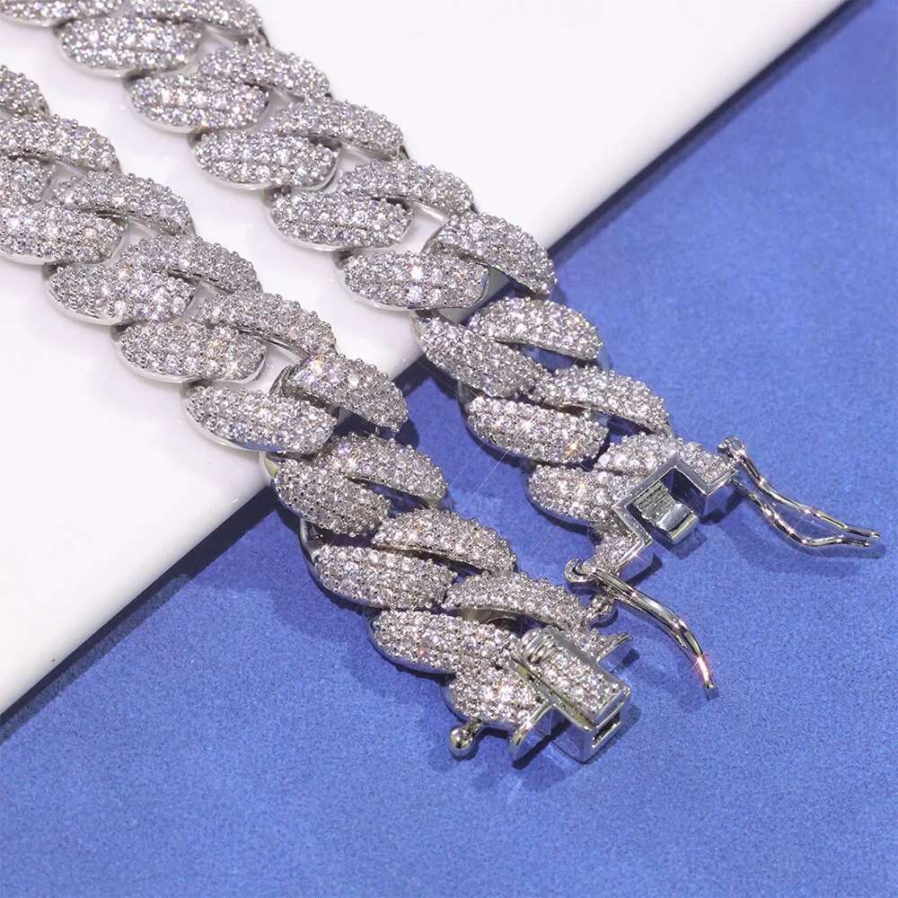 ESKEEM New Style 12mm 925 Silver Iced Out Diamond Cuban Chain Necklace Hip Hop Fine Jewelry Bling Moissanite Bracelet for Women