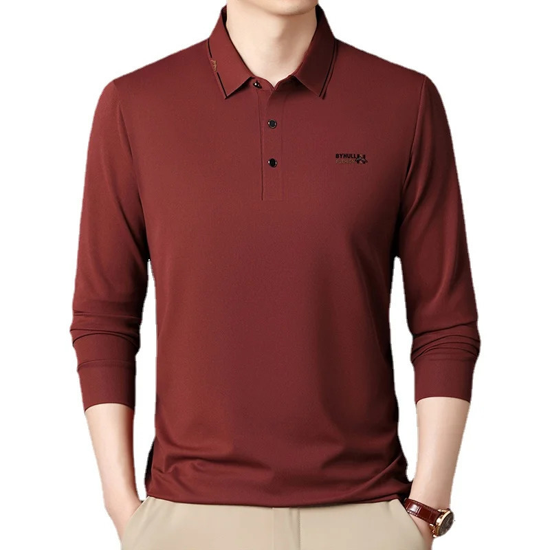Men High-quality Embroidered Fashion Ice Silk Polo Shirt Spring Tshirt Streetwear Business Casual Long Sleeve Handsome Tops 250407