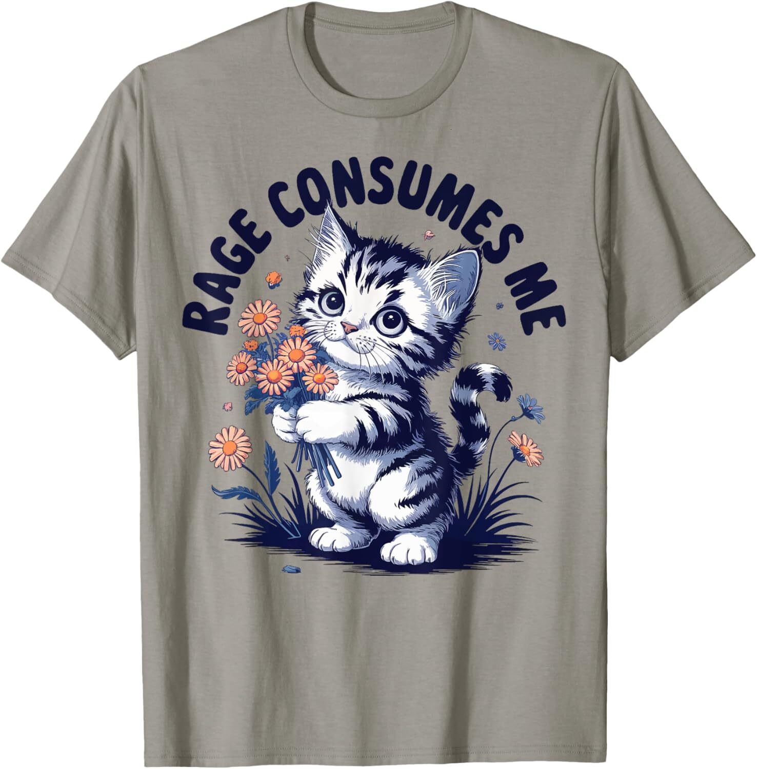 T shirt for Mens Rage Consumes Me T-Shirt - Mens Classic Fit Grey Crew Neck Short Sleeve Double Cuff Cartoon Pattern - Small Shirt