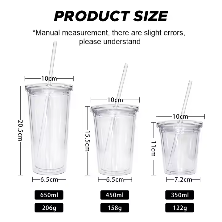 12oz 16oz 24oz snow globe acrylic tumblers double walled pre-drilled plastic cups with lid straw DIY clear drinking beverage cup customize logo