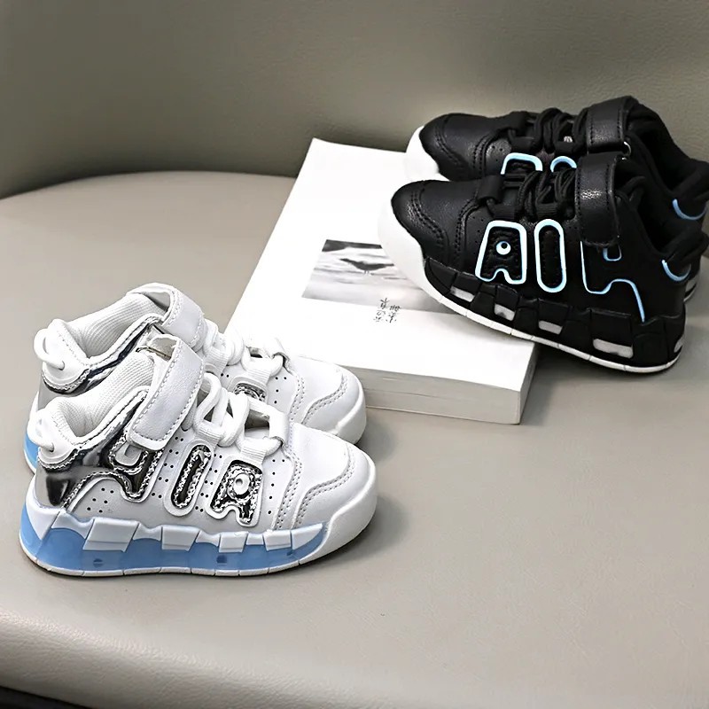 Free Shipping 2025 Children's High Top B-ball Shoes, Big Air Cushion Shock Absorbing Sneakers, Unisex Boys Girls Casual Wear