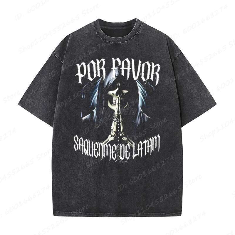 Cool Skeleton & Calacas Chidas Gym T-Shirts Short Sleeve Washed T Shirt Crew Neck Casual Summer Oversized T-shirt Men's Clothing