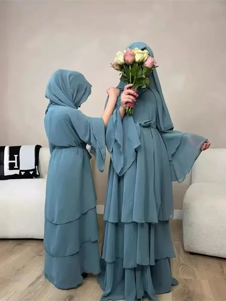Summer humble Kaftan headscarf womens clothing open chiffon Khimar kimono Abaya Dubai y Muslim suit Islamic Ka Damen 250409