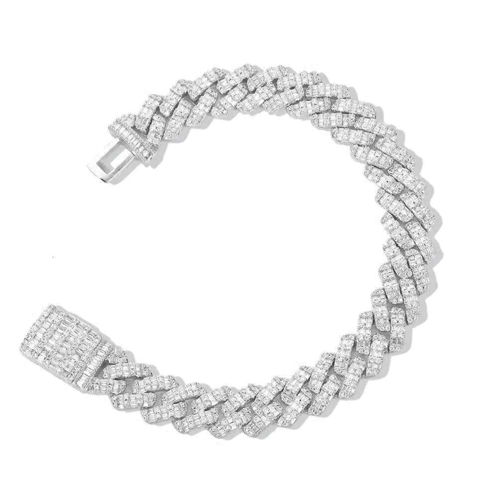 5A Set 14K 19mm 3-Row Iced Cuban Pure Sier Women's Chain