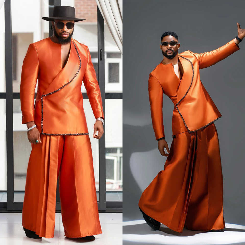 Plus Size Orange Mens Tuxedos Beading Formal Party Birthday Groom Wear Customized Cosplay Outfits 2 Pieces