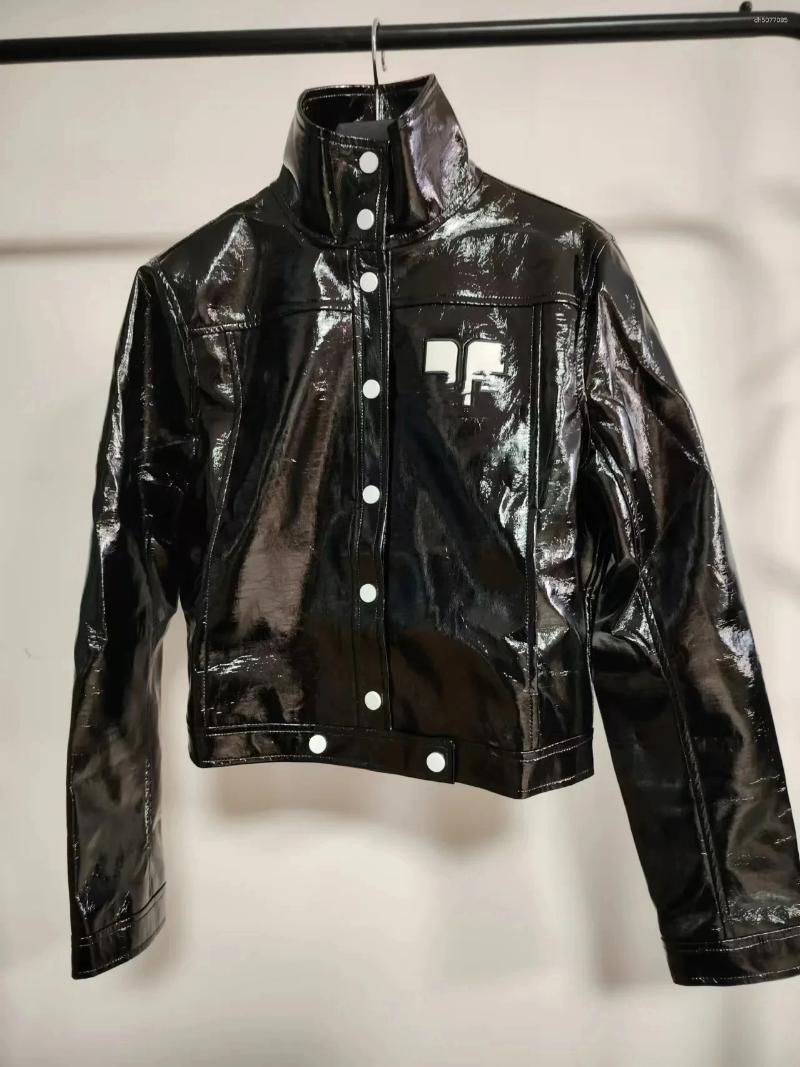 women designer clothes French Classic PU Texture Shiny Leather Coat Black motorcycle short jacket Retro winter jacket women Outerwear parke