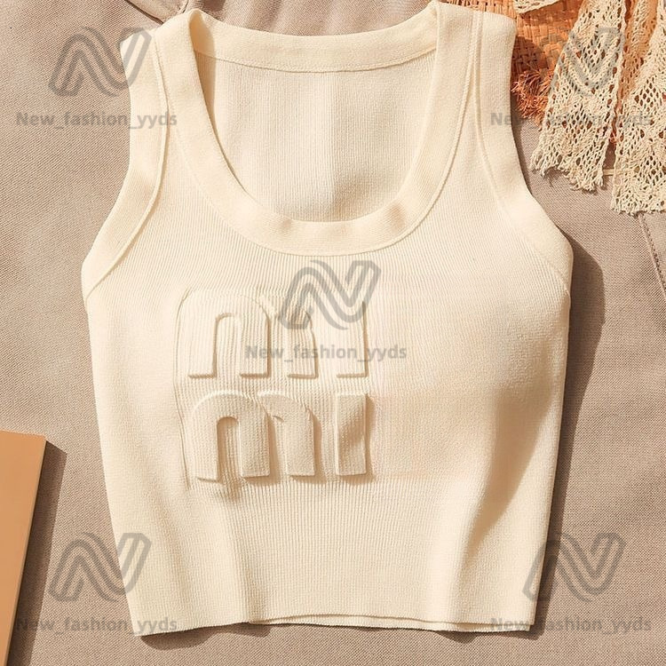 Womens Sleeveless Clothes Mu T Designer Mui Women Sexy High Quality Design Miuniu Vest Halter Tops Party Crop Embroidered Tank Top Spring Summer Backless Shirt 11E