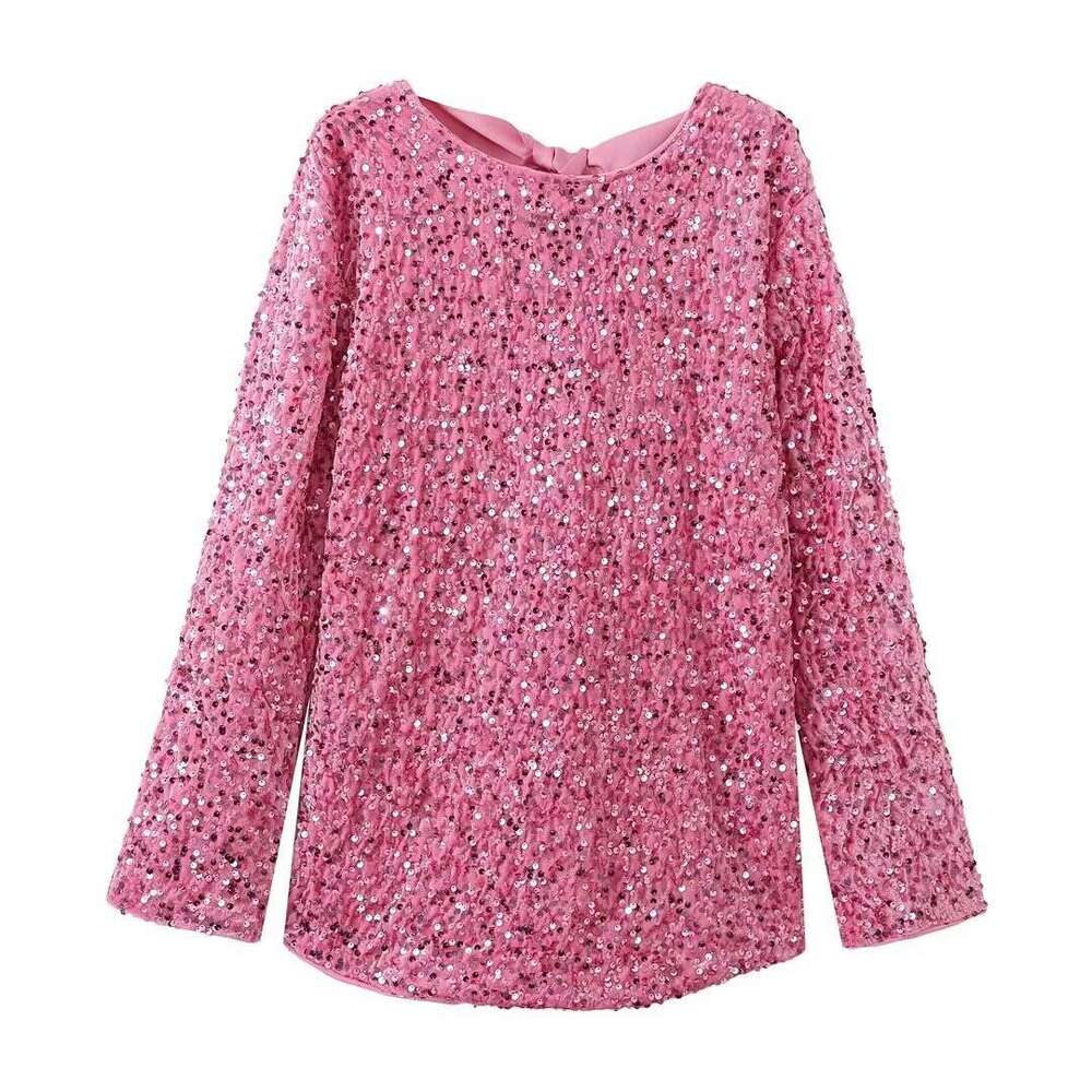 Autumn Winter New 2025 Women's Round Neck Style Long Sleeve Loose Plus Size Sexy Sequin Short maxi Night club dress