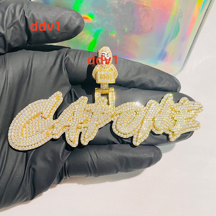 Iced Out Bling Hip Hop Jewelry 925 Sterling Silver Rectangle Letter Name Custom Moissanite Pendant Hiphop Customizable