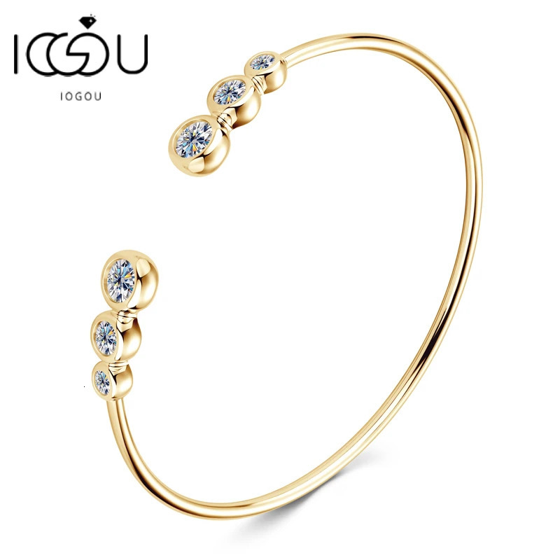 IOGOU 100% D1.80CT Bezel D Opening Bangle Cuff for Women 925 Sterling Silver Jewelry 18k Gold Plated Bracelet Gifts 250408
